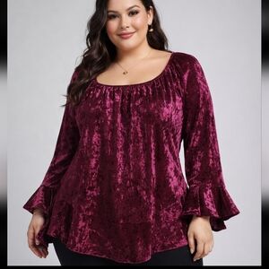New Directions Top Tunic Size 2X Burgundy Crushed Velvet Whimsigoth Renaissance